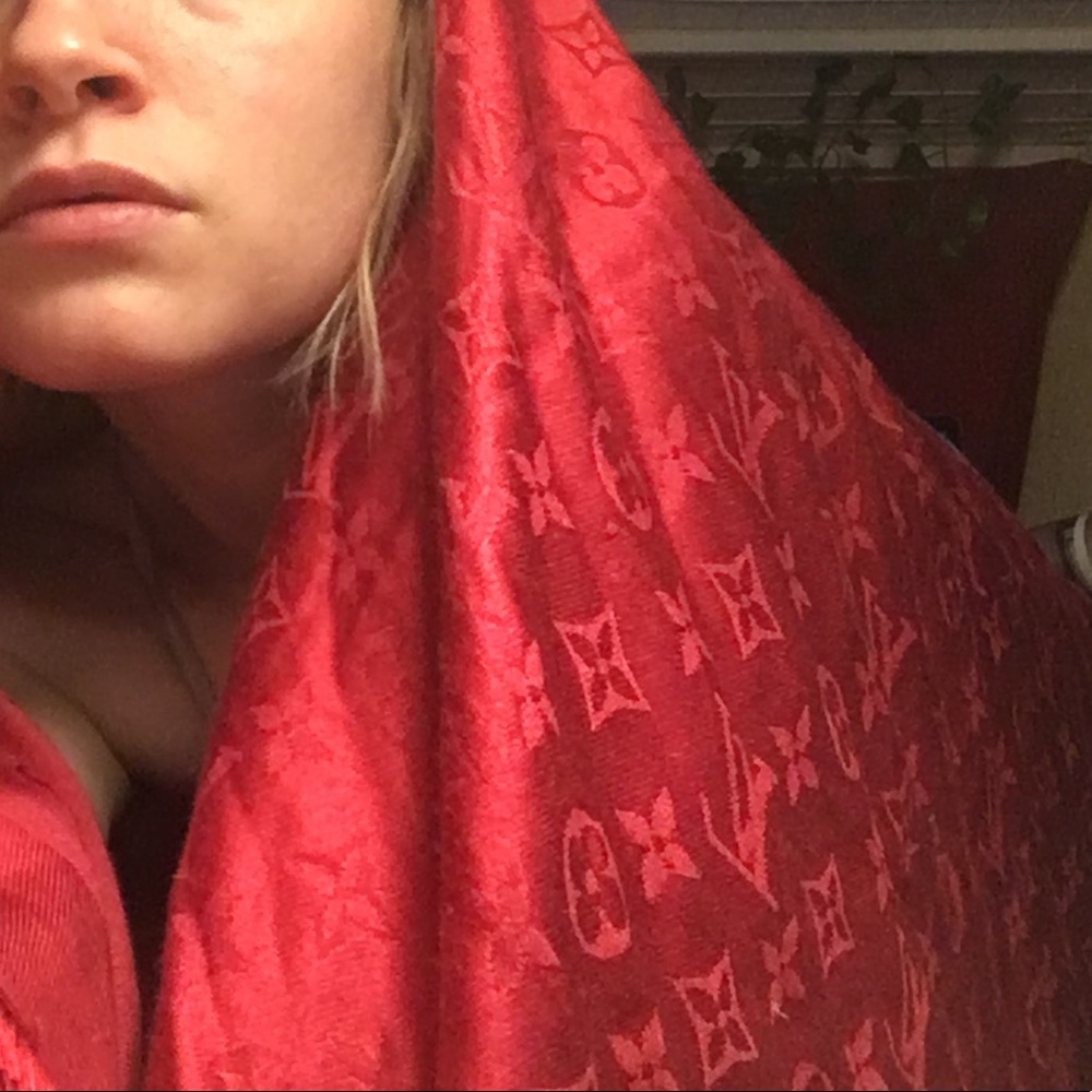 Red Oversized Louis Vuitton monogram scarf